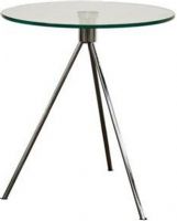 Wholesale Interiors TTT-01 Triplet Round Glass Top End Table with Tripod Base, Steel tripod base, Brushed nickel finish, Black plastic non-marking feet, Convenient resting spot for your beverages and decorative accents, 19.75" diameter Table Top, 22.25" Total Height, UPC 878445009878 (TTT01 TTT-01 TTT 01) 