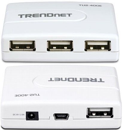 TRENDnet TU2-400E Four-port High Speed USB Hub, Quickly connect 4 additional USB devices to your computer, Connect USB flash drives, digital cameras, MP3 players and more, Transfer data at speeds of up to 480Mbps, Easy Plug & Play with no software installation required, Windows Vista and Mac ready with no software installation required (TU2400E TU2 400E TU2-400)
