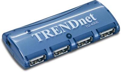 TRENDnet TU-400E Four-Port Compact USB Hub w/o Power Adapter, Supports all USB speeds: Low-Speed (1.5Mbps), Full-Speed (12Mbps); Supports up to 127 USB Devices (TU 400E TU400E TU-400 TU400 Trendware)