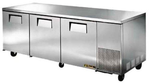 True TUC-93F-HD Deep Undercounter Freezer, Extra large evaporator coil balanced with higher horsepower compressor and large condenser maintains -10F, All stainless steel front, top and cabinet ends. Matching aluminum finished back, NSF approved, white aluminum interior liner. 300 series stainless floor with coved corners (TUC 93F HD TUC93FHD)