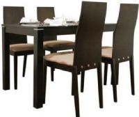 Wholesale Interiors TV-4684BRH-DW Lambert Dark Brown 5 Piece Modern Dining Set, Contemporary dining set, 5 pieces - 1 table, 4 chairs, Solid wood construction, Foam seat cushioning, Tan microfiber seats, Silver metal accent inlays, 47.2" W x 29.5" D x 29.4" H Table, 18.124" W x 35.46" D x 38.021" H Chair, UPC 847321001084 (TV4684BRHDW TV-4684BRH-DW TV 4684BRH DW) 