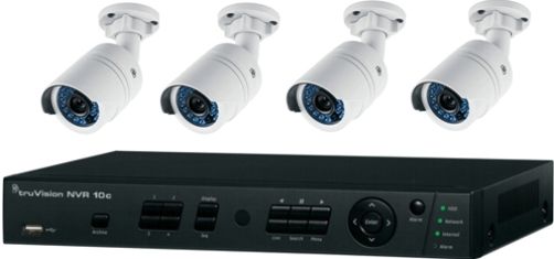 GE Security Interlogix TVN-1004-KB1 truVision 4-Channel H.264 PoE Network Video Recorder with 4 1.3MPx Open Standards IR Bullet Cameras; Up to 8 built-in PoE ports; Plug-and-play camera installation; Continuous, motion or scheduled recording modes; Event recording; Fully compatible with TruVision Navigator software (TVN1004KB1 TVN1004-KB1 TVN-1004KB1)