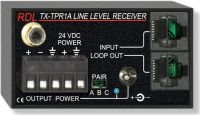 RDL TX-TPR1A Series TX Active Single Pair Receiver Twisted Pair Format A Balanced Line Output; Single -10 dBV unbalanced or +4 dBu balanced output; Phono jack and detachable terminal block outputs; Switch selects which pair A, B or C feeds the output; Signal and power pair pass through to loop out jack; UPC 813721016171 (TXTPR1A TXTPR-1A TXTPR1-A RDLTXT-PR1A RDLTXTPR-1A RDLTXTPR1-A) 