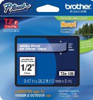 Brother TZe135 Standard Laminated 12mm x 8m (0.47 in x 26.2 ft) White Print on Clear Tape, UPC 012502625599, For Use With GL-100, PT-1000, PT-1000BM, PT-1010, PT-1010B, PT-1010NB, PT-1010R, PT-1010S, PT-1090, PT-1090BK, PT-1100, PT1100SB, PT-1100SBVP, PT-1100ST, PT-1120, PT-1130, PT-1160, PT-1170, PT-1180, PT-1190, PT-1200 (TZE-135 TZE 135 TZ-E135) 