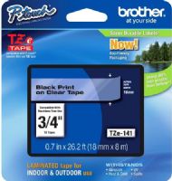 Brother TZe141 Standard Laminated 18mm x 8m (0.70 in x 26.2 ft) Black Print on Clear Tape, UPC 012502625605, For Use With PT-1300, PT-1400, PT-1500, PT-1500PC, PT-1600, PT-1650, PT-1700, PT-1750, PT-1800, PT-1810, PT-1830, PT-1830C, PT-1830SC, PT-1830VP, PT-1880, PT-1880C, PT-1880SC, PT-1880W, PT-18R, PT-18RKT, PT-1900 (TZE-141 TZE 141 TZ-E141) 