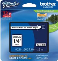 Brother TZe211 Standard Laminated 6mm x 8m (0.23 in x 26.2 ft) Black Print on White Tape, UPC 012502625650, For Use With GL-100, PT-1000, PT-1000BM, PT-1010, PT-1010B, PT-1010NB, PT-1010R, PT-1010S, PT-1090, PT-1090BK, PT-1100, PT1100SB, PT-1100SBVP, PT-1100ST, PT-1120, PT-1130, PT-1160, PT-1170, PT-1180, PT-1190, PT-1200, PT-1230PC (TZE-211 TZE 211 TZ-E211) 