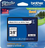 Brother TZe221 Standard Laminated 9mm x 8m (0.35 in x 26.2 ft) Black Print on White Tape, UPC 012502625674, For Use With GL-100, PT-1000, PT-1000BM, PT-1010, PT-1010B, PT-1010NB, PT-1010R, PT-1010S, PT-1090, PT-1090BK, PT-1100, PT1100SB, PT-1100SBVP, PT-1100ST, PT-1120, PT-1130, PT-1160, PT-1170, PT-1180, PT-1190, PT-1200, PT-1230PC (TZE-221 TZE 221 TZ-E221) 
