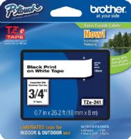 Brother TZe241 Standard Laminated 18mm x 8m (0.7 in x 26.2 ft) Black Print on White Tape, UPC 012502625742, For Use With PT-1300, PT-1400, PT-1500, PT-1500PC, PT-1600, PT-1650, PT-170, PT-1700, PT-170K, PT-1750, PT-1800, PT-1810, PT-1830, PT-1830C, PT-1830SC, PT-1830VP, PT-1880, PT-1880C, PT-1880SC, PT-1880W, PT-18R, PT-18RKT (TZE-241 TZE 241 TZ-E241) 