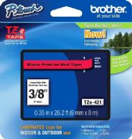 Brother TZe421 Standard Laminated 9mm x 8m (0.35 in x 26.2 ft) Black Print on Red Tape, UPC 012502625896, For Use With GL-100, PT-1000, PT-1000BM, PT-1010, PT-1010B, PT-1010NB, PT-1010R, PT-1010S, PT-1090, PT-1090BK, PT-1100, PT1100SB, PT-1100SBVP, PT-1100ST, PT-1120, PT-1130, PT-1160, PT-1170, PT-1180, PT-1190, PT-1200, PT-1230PC (TZE-421 TZE 421 TZ-E421) 