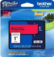 Brother TZe451 Standard Laminated 24mm x 8m (0.94 in x 26.2 ft) Black Print on Red Tape, UPC 012502625919, For Use With PT-1400, PT-1500PC, PT-1600, PT-1650, PT-2200, PT-2210, PT-2300, PT-2310, PT-2400, PT-2410, PT-2430PC, PT-2500PC, PT-2600, PT-2610, PT-2700, PT-2710, PT-2730, PT-2730VP, PT-330, PT-350, PT-3600, PT-520 (TZE-451 TZE 451 TZ-E451) 