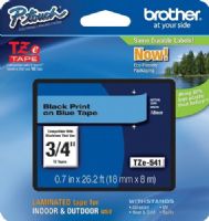 Brother TZe541 Standard Laminated 18mm x 8m (0.70 in x 26.2 ft) Black Print on Blue Tape, UPC 012502625926, For Use With PT-1300, PT-1400, PT-1500, PT-1500PC, PT-1600, PT-1650, PT-1700, PT-1750, PT-1800, PT-1810, PT-1830, PT-1830C, PT-1830SC, PT-1830VP, PT-1880, PT-1880C, PT-1880SC, PT-1880W, PT-18R, PT-18RKT, PT-1900 (TZE-541 TZE 541 TZ-E541) 