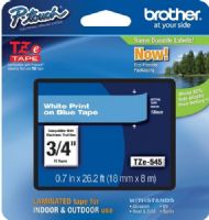 Brother TZe545 Standard Laminated 18mm x 8m (0.7 in x 26.2 ft) White Print on Blue Tape, UPC 012502052135, For Use With PT-1300, PT-1400, PT-1500, PT-1500PC, PT-1600, PT-1650, PT-1700, PT-1750, PT-1800, PT-1810, PT-1830, PT-1830C, PT-1830SC, PT-1830VP, PT-1880, PT-1880C, PT-1880SC, PT-1880W, PT-18R, PT-18RKT, PT-1900, PT-1910 (TZE-545 TZE 545 TZ-E545) 