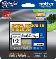 Brother TZeS231 Extra Strength Adhesive 12mm x 8m (0.47 in x 26.2 ft) Black Print on White Tape, UPC 012502626275, For Use With GL-100, PT-1000, PT-1000BM, PT-1010, PT-1010B, PT-1010NB, PT-1010R, PT-1010S, PT-1090, PT-1090BK, PT-1100, PT1100SB, PT-1100SBVP, PT-1100ST, PT-1120, PT-1130, PT-1160, PT-1170, PT-1180, PT-1190 (TZE-S231 TZE S231 TZ-ES231 TZES-231) 