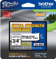 Brother TZeS241 Extra Strength Adhesive 18mm x 8m (0.7 in x 26.2 ft) Black Print on White Tape, UPC 012502626305, For Use With GL-100, PT-1000, PT-1000BM, PT-1010, PT-1010B, PT-1010NB, PT-1010R, PT-1010S, PT-1090, PT-1090BK, PT-1100, PT1100SB, PT-1100SBVP, PT-1100ST, PT-1120, PT-1130, PT-1160, PT-1170, PT-1180, PT-1190 (TZE-S241 TZE S241 TZ-ES241 TZES-241) 