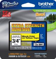 Brother TZeS641 Extra Strength Adhesive 18mm x 8m (0.70 in x 26.2 ft) Black Print on Yellow Tape, UPC 012502626367, For Use With PT-1300, PT-1400, PT-1500, PT-1500PC, PT-1600, PT-1650, PT-1700, PT-1750, PT-1800, PT-1810, PT-1830, PT-1830C, PT-1830SC, PT-1830VP, PT-1880, PT-1880C, PT-1880SC, PT-1880W, PT-18R, PT-18RKT (TZE-S641 TZE S641 TZ-ES641 TZES-641) 