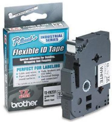 Brother TZFX231 P-Touch TZ Black on White  P-Touch Tape (26.2 ft) (TZ-FX231 TZ FX231 TZF-X231 TZFX-231)