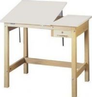 SMI U3042-30STA Split Top Table, Two-piece drawing table with solid oak base, Locking tool drawer - 2.25H x 5.37W x 18.75D inches, Tilt angle up to 65 degrees from horizontal, Pencil rail on thermally fused white melamine top, CPU Compatible, Split Top, Stationar, White Melamine Drawing Surface, UPC 100035876769 (U304230STA U3042-30STA U3042 30STA) 