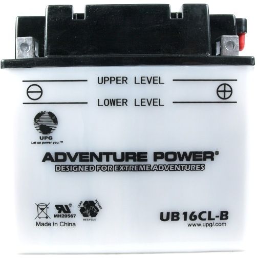 UPG Universal Power Group UB16CL-B Adventure Power Lead Acid Conventional Battery, 12 Volts, 19 Ah Nominal Capacity (10H-R), 5.7A Recommended Maximum Charging Current Limit, 14.8VDC/Unit Average al 25C Equalization and Cycle Service, E Terminal, Specially designed as a high-performance battery used for motorcycles, UPC 806593420047 (UB16CLB UB16CL B UB-16CL-B)