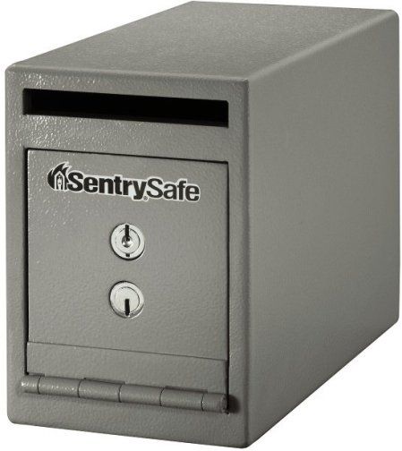 SentrySafe UC-025K Under Counter Drop Slot Depository Safe, 0.25 cu. ft. Capacity, Hardened solid steel construction, Anti-fish slot, Dual head keys and relocking device, 8.5 H x 6 W x 12.3 D Exterior Dimensions, 6.5 H x 5.8 W x 10.5 D Interior Dimensions, Bottom side piano hinge door (UC 025K UC025K Sentry Safe)