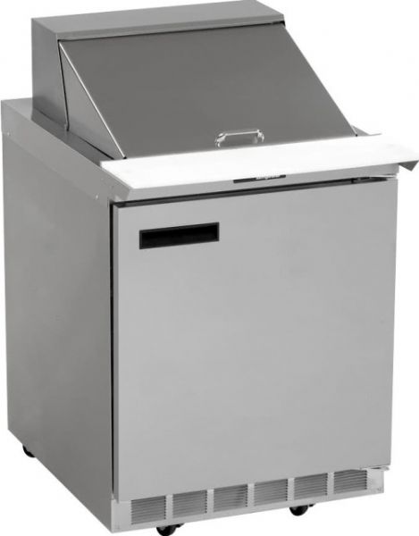 Delfield UC4427N-12M One Door Mega Top Reduced Height Refrigerated Sandwich Prep Table, 7.2 Amps, 60 Hertz, 1 Phase, 115 Volts, 12 Pans - 1/6 Size Pan Capacity, Doors Access, 8.2 cu. ft. Capacity, 27