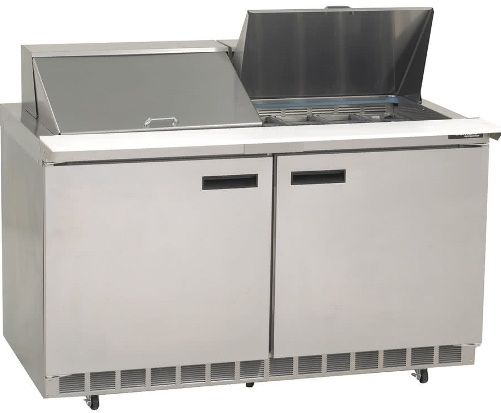 Delfield UC4460N-24M Two Door Mega Top Reduced Height Refrigerated Sandwich Prep Table, 12 Amps, 60 Hertz, 1 Phase, 115 Volts, 24 Pans - 1/6 Size Pan Capacity, Doors Access, 20.2 cu. ft. Capacity, Swing Door, Solid Door, 1/2 HP Horsepower, 2 Number of Doors, 2 Number of Shelves, Air Cooled Refrigeration, Counter Height Style, Mega Top , 60