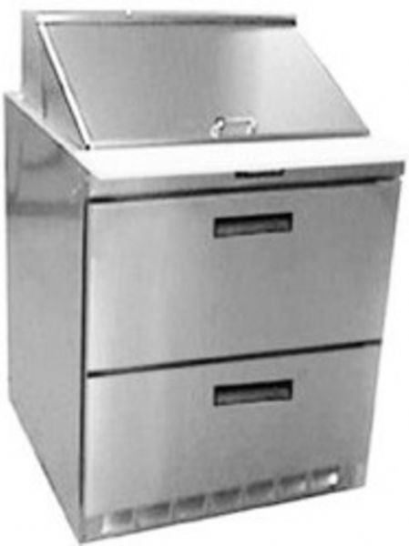 Delfield UCD4427N-12M Two Drawer Mega Top Reduced Height Refrigerated Sandwich Prep Table, 7.2 Amps, 60 Hertz, 1 Phase, 115 Volts, 12 Pans - 1/6 Size Pan Capacity, Drawers Access, 8.2 cu. ft. Capacity, 1/5 HP Horsepower, 2 Number of Drawers, Air Cooled Refrigeration, Counter Height Style, Mega Top, 27