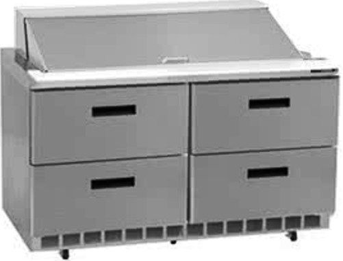 Delfield UCD4448N-18M Four Drawer Mega Top Reduced Height Refrigerated Sandwich Prep Table, 7.2 Amps, 60 Hertz, 1 Phase, 115 Volts, 18 Pans - 1/6 Size Pan Capacity, Drawers Access, 16 cu. ft. Capacity, 1/5 HP Horsepower, 4 Number of Drawers, 48