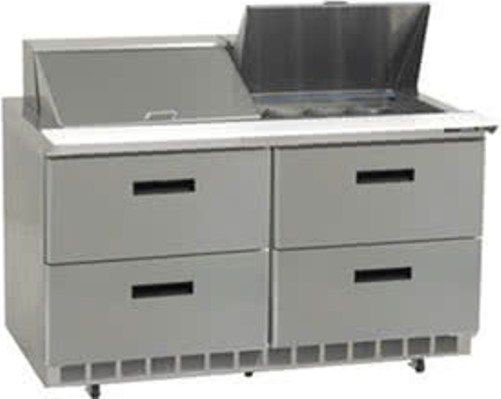 Delfield UCD4460N-24M Four Drawer Reduced Height Refrigerated Sandwich Prep Table, 12 Amps, 60 Hertz, 1 Phase, 115 Volts, 24 Pans - 1/6 Size Pan Capacity, Drawers Access, 20.2 cu. ft. Capacity, 1/2 HP Horsepower, 4 Number of Drawers, Air Cooled Refrigeration, Counter Height Style, Mega Top, 34.25