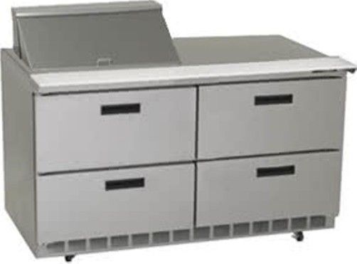 Delfield UCD4460N-8 Four Drawer Reduced Height Refrigerated Sandwich Prep Table, 12 Amps, 60 Hertz, 1 Phase, 115 Volts, 8 Pans - 1/6 Size Pan Capacity, Drawers Access, 20.2 cu. ft. Capacity, 1/2 HP Horsepower, 4 Number of Drawers, Air Cooled Refrigeration, Counter Height Style, Standard Top, 34.25