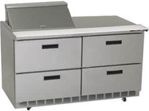 Delfield UCD4464N-12M Four Drawer Reduced Height Refrigerated Sandwich Prep Table, 12 Amps, 60 Hertz, 1 Phase, 115 Volts, 12 Pans - 1/6 Size Pan Capacity, Drawers Access, 21.6 cu. ft. Capacity, 1/2 HP Horsepower, 4 Number of Drawers, Air Cooled Refrigeration, Counter Height Style, Mega Top, 34.25