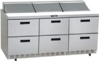 Delfield UCD4472N-18 Six Drawer Reduced Height Refrigerated Sandwich Prep Table, 12 Amps, 60 Hertz, 1 Phase, 115 Volts, 18 Pans - 1/6 Size Pan Capacity, Drawers Access, 24.8 cu. ft. Capacity, 1/2 HP Horsepower, 6 Number of Drawers, Air Cooled Refrigeration, Counter Height Style, 72" W Nominal Width, 34.25" Work Surface Height, Stainless steel top, front, and sides, Insulated covers, Dent-resistant ABS interior (UCD4472N-18 UCD4472N 18 UCD4472N18) 