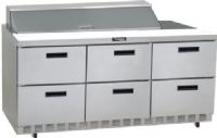 Delfield UCD4472N-18M Six Drawer Mega Top Reduced Height Refrigerated Sandwich Prep Table, 12 Amps, 60 Hertz, 1 Phase, 115 Volts, 18 Pans - 1/6 Size Pan Capacity, Drawers Access, 24.8 cu. ft. Capacity, 1/2 HP Horsepower, 6 Number of Drawers, Air Cooled Refrigeration, Counter Height Style, Mega Top, 34.25" Work Surface Height, 72" Nominal Width(UCD4472N-18M UCD4472N18M UCD4472N 18M) 