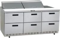 Delfield UCD4472N-24M Six Drawer Mega Top Reduced Height Refrigerated Sandwich Prep Table, 12 Amps, 60 Hertz, 1 Phase, 115 Volts, 24 Pans - 1/6 Size Pan Capacity, Drawers Access, 24.8 cu. ft. Capacity, 1/2 HP Horsepower, 6 Number of Drawers, Air Cooled Refrigeration, Counter Height Style, Mega Top, 34.25" Work Surface Height, 72" Nominal Width(UCD4472N-24M UCD4472N24M UCD4472N 24M) 