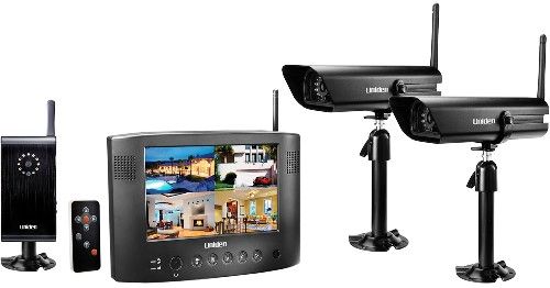 Uniden UDW20553 Wireless Security Surveillance System, Black, Includes Wireles Monitor, 2 Wireless Cameras, 1 Portable Camera and PC Software, 7 Color Display, Full Screen View, AutoScan from Camera to Camera or Quadview; Digital Zoom/Pan/Tilt Capability, AV out to TV Monitor, Remote Control, Transmit up to 500ft., UPC 050633405086 (UDW-20553 UDW 20553 UD-W20553)