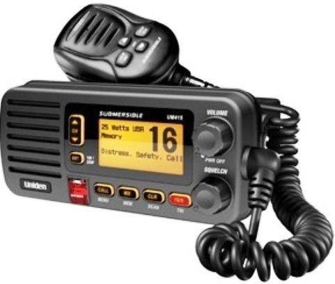 Uniden UM415BK Full Featured VHF Marine Radio, VHF Frequency Band, 16/9/Tri Instant Channels, 25 W Output Power, Class D Digital Selective Calling, 18 V DC Input Voltage, Ultra Compact Rugged Construction, S.A.M.E Emergency/Weather Alert, JIS8 submersible, UPC 050633501306 (UM415BK UM-415-BK UM 415 BK UM415 UM-415 UM 415)
