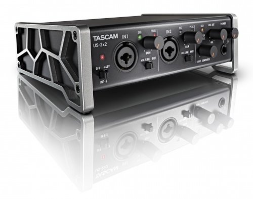 Tascam US-2x2 USB 2.0 2-In/2-Out Audio/MIDI interface; 44.1k/48k/88.2k/96kHz Sampling frequency; 16/24bit Quantization bit rate; XLR-3-31(1:GND, 2:HOT, 3:COLD), BALANCED MIC in Connector; 6.3mm(1/4