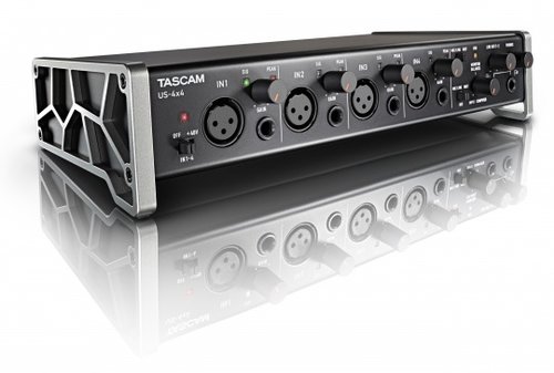 Tascam US-4x4 USB 2.0 4-In/4-Out Audio/MIDI interface; 44.1k/48k/88.2k/96kHz Sampling frequency; 16/24bit Quantization bit rate; XLR-3-31(1:GND, 2:HOT, 3:COLD), BALANCED MIC in Connector; 6.3mm(1/4