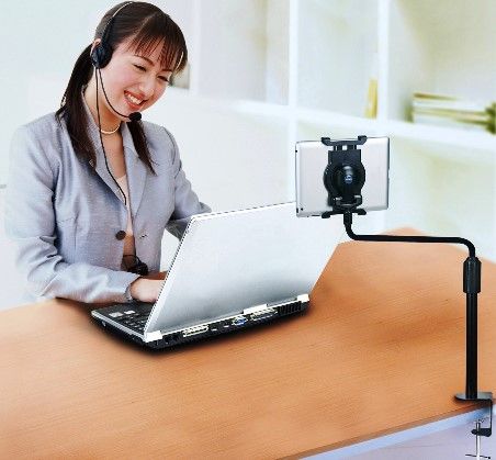 Aidata US-1008C TABLETDesk Clamp For use with iPad and most brands of 7 ~ 10 Tablets, Ergonomic hand-free design offers relax viewing and computing, Viewing angle adjustments, Strong spring bracket adjusts from 15.7~19cm / 6.18~7.50, Easy to detach and assemble (US1008C US 1008C US-1008-C US-1008)