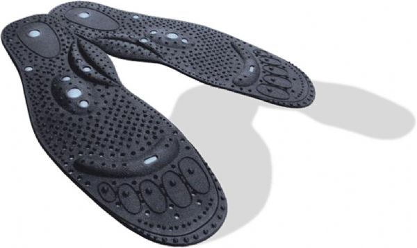 JaClean USJ-504L Tropical Shiatsu Shoe Pads, Large Size; 250 tiny air vents keep the feet dry; Rubber material allows individuals to custom-shape these pads for the best fit; Apply the concepts of reflexology; Comfortable, affordable, and convenient; Display stand or rack for table included with initial purchase; Dimensions 10.5