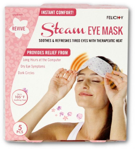 Ja Clean USJ-846FL Felicity Steam Eye Mask, Revive, Pleasant Floral Scent; Treat your eyes to soothing comfort with these easy-to-use steam eye masks; Simply open the package and let the self-heating padding automatically warm up; Releases gentle heat and steam to relax and soothe dry eyes; UPC 045656010621 (JACLEANUSJ846FL JA CLEAN USJ846FL USJ 846FL 846 FL JA-CLEAN-USJ846FL USJ-846FL 846-FL)