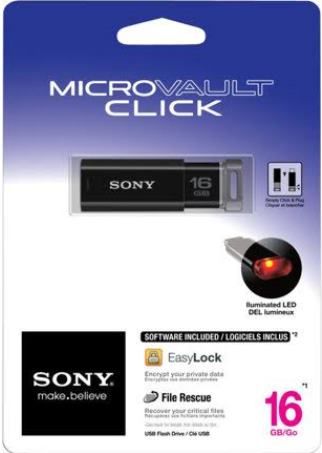 Sony USM16GP/B MicroVault 16GB USB Flash Drive, Black, Click style design with bright and visible LED indicator, Downloadable EasyLock data security software provides password protection of important documents or photos, Intelligent rcovery process, USB2.0 compatible, UPC 027242830523 (USM16GPB USM16GP USM-16GP/B US-M16GP/B)