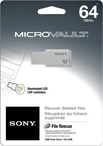 Sony USM64GM/W MicroVault USM-M USB 64GB Flash Drive, White, Stylish and compact design for maximum portability, Fast and simple plug and play into USB port, Easy-to-read LED indicator, File recovery and slideshow rescue sottware, Device drive identification, Automatic recognition or automatic synchronization, UPC 027242876576 (USM64GMW USM64GM-W USM-64GM/W)