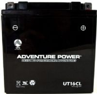 UPG Universal Power Group UT16CL Adventure Power Lead Acid Sealed AGM Battery, 12 Volts, 19 Ah Nominal Capacity (10H-R), 5.1A Recommended Maximum Charging Current Limit, 14.8VDC/Unit Average al 25ºC Equalization and Cycle Service, E Terminal, Specially designed as a high-performance battery used for motorcycles, UPC 806593420351 (UT-16CL UT 16CL UT16-CL UT16 CL) 