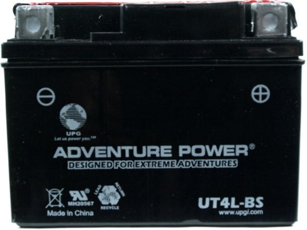 UPG Universal Power Group UT4L-BS Adventure Power Lead Acid Dry Charge AGM Battery, 12 Volts, 4 Ah Nominal Capacity (10H-R), 0.92A Recommended Maximum Charging Current Limit, 14.8VDC/Unit Average al 25C Equalization and Cycle Service, K Terminal, Specially designed as a high-performance battery used for motorcycles, UPC 806593430022 (UT4LBS UT4L BS UT-4L-BS)