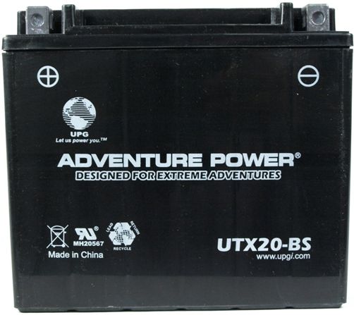 UPG Universal Power Group UTX20-BS Adventure Power Lead Acid Dry Charge AGM Battery, 12 Volts, 18 Ah Nominal Capacity (10H-R), 5.4A Recommended Maximum Charging Current Limit, 14.8VDC/Unit Average al 25C Equalization and Cycle Service, D Terminal, Specially designed as a high-performance battery used for motorcycles, UPC 806593430305 (UTX20BS UTX20 BS UTX-20-BS)