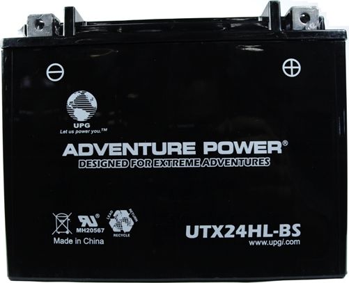 UPG Universal Power Group UTX24HL-BS Adventure Power Lead Acid Dry Charge AGM Battery, 12 Volts, 21 Ah Nominal Capacity (10H-R), 6.3A Recommended Maximum Charging Current Limit, 14.8VDC/Unit Average al 25C Equalization and Cycle Service, D Terminal, Specially designed as a high-performance battery used for motorcycles, UPC 806593430343 (UTX24HLBS UTX24HL BS UTX-24HL-BS)