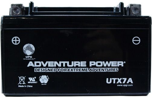 UPG Universal Power Group UTX7A Adventure Power Lead Acid Sealed AGM Battery, 12 Volts, 6 Ah Nominal Capacity (10H-R), 1.8A Recommended Maximum Charging Current Limit, 14.8VDC/Unit Average al 25C Equalization and Cycle Service, E Terminal, Specially designed as a high-performance battery used for motorcycles, UPC 806593420122 (UTX-7A UTX 7A UT-X7A UTX7-A UTX7)