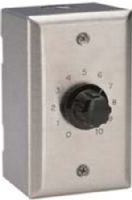 Valcom V-1092 Wall Mount Volume Control, Brushed Stainless Steel Plate, Embossed Markings from 0 to 10, Surface or Wall Mountable, Single Gang Surface Mount Box Included, Controls Volume of up to 150 One-Way Self-Amplified Speakers, Skirted Black Knob and position indicator, 4.5H x 2.75W x 2.0D inches, 0.8 lbs, Ship Weight 1.0 lbs, UPC 799111001302 (V1092 V 1092) 