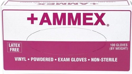 Ammex V60100 +AMMEX Extra Small Lightly Powdered Medical Vinyl Gloves, Clear, Beaded Cuff, Smooth, Latex Free, Superb Tensile Strength, Cuff Thickness 3 +/- 1 mil, Palm Thickness 4 +/- 1 mil, Finger Thickness 5 +/- 1 mil, 235 +/- 5 mm Length, 100 gloves per box, Box Dimensions 240 x 125 x 63 mm, UPC 697383100801 (V60-100 V60 100 V-60100 V 60100)
