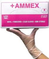 Ammex V64100 +AMMEX Medium Lightly Powdered Medical Vinyl Gloves, Clear, Beaded Cuff, Smooth, Latex Free, Superb Tensile Strength, Cuff Thickness 3 +/- 1 mil, Palm Thickness 4 +/- 1 mil, Finger Thickness 5 +/- 1 mil, 95 +/- 10 mm Width, 235 +/- 5 mm Length, 100 gloves per box, Box Dimensions 240 x 125 x 63 mm, UPC 697383400925 (V64-100 V64 100 V-64100 V 64100) 